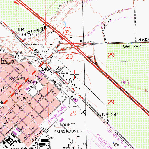 Topographic Map of Chowchilla Industrial Park, CA