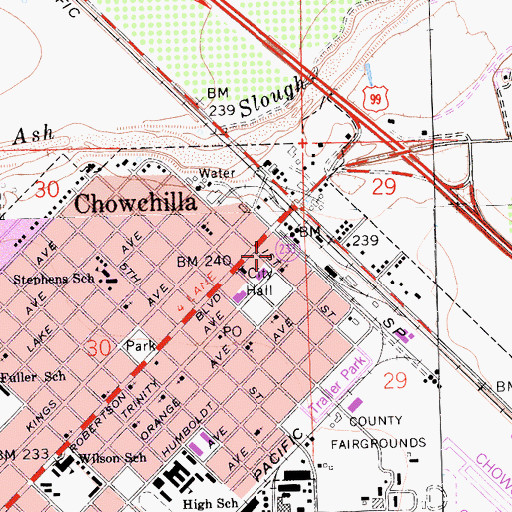 Topographic Map of Chowchilla Post Office, CA