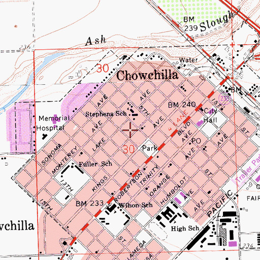 Topographic Map of First United Methodist Church, CA