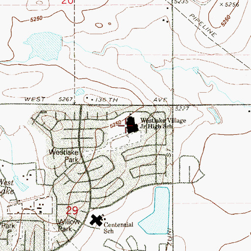 Topographic Map of Westlake Middle School, CO