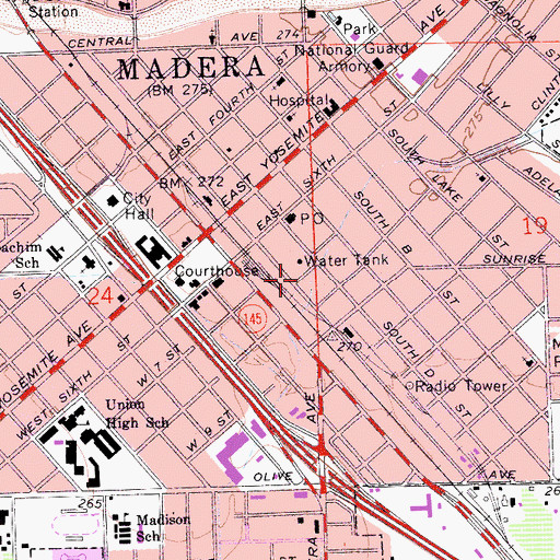 Topographic Map of Madera County Arts Council and Art Gallery, CA