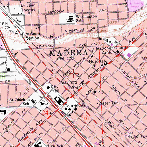 Topographic Map of Northwest Church of Madera, CA