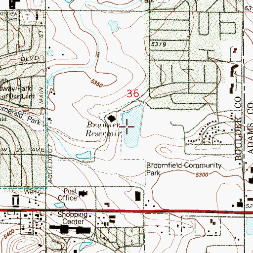 Topographic Map of Brunner Reservoir, CO