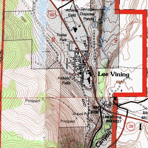 Topographic Map of Lee Vining Elementary School, CA