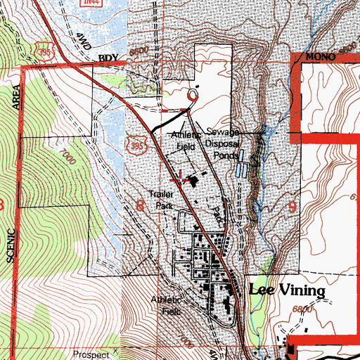 Topographic Map of Lee Vining High School, CA