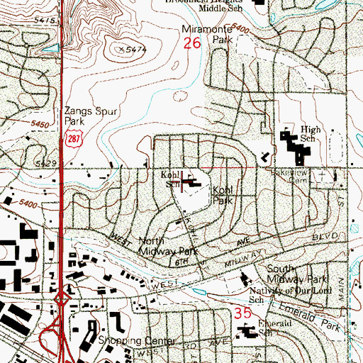 Topographic Map of Kohl Elementary School, CO