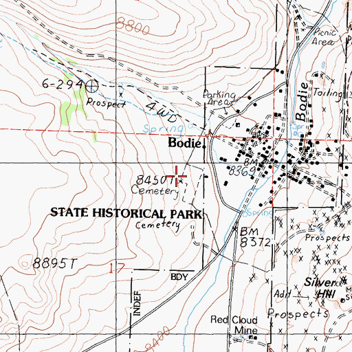 Topographic Map of Wards Cemetery, CA