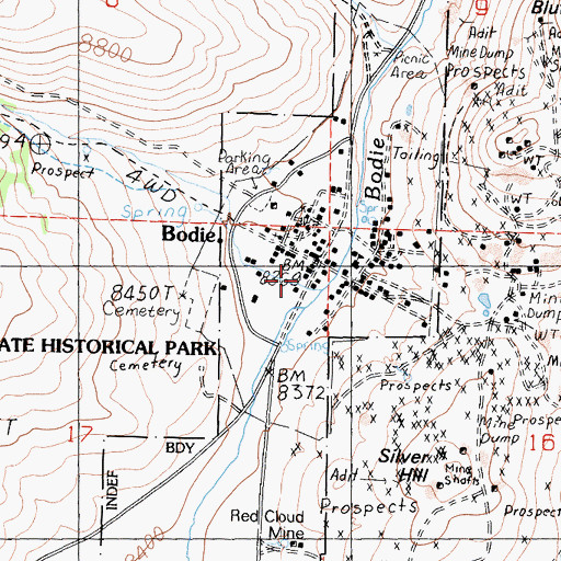Topographic Map of Bodie Post Office (historical), CA