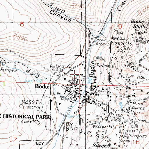 Topographic Map of Bodie Town Jail, CA