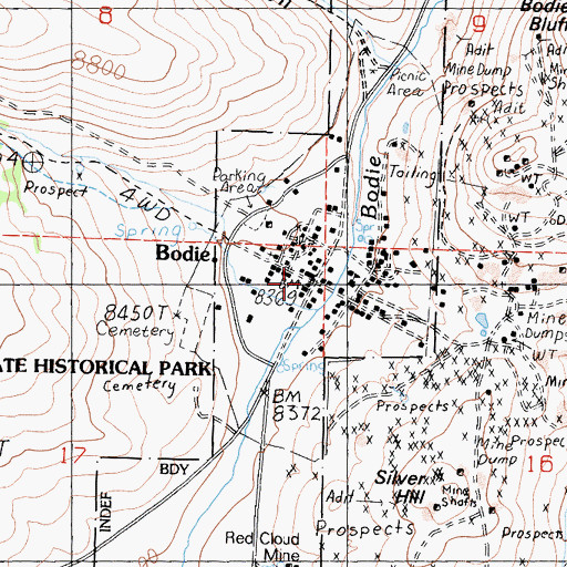 Topographic Map of Miners Union Hall, CA