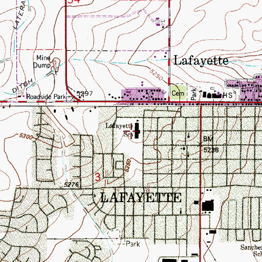 Topographic Map of Lafayette Elementary School, CO