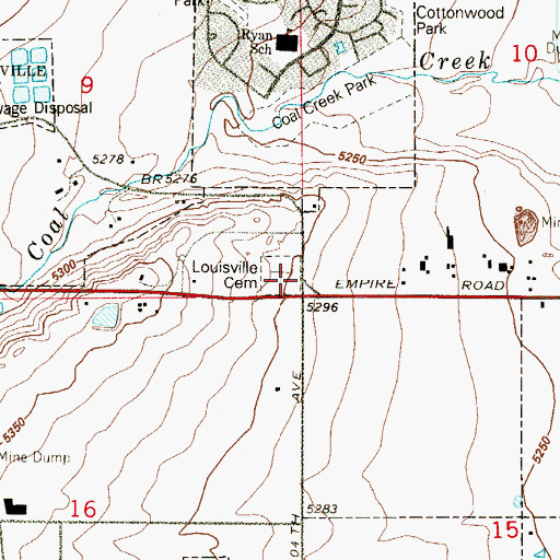 Topographic Map of Louisville Cemetery, CO