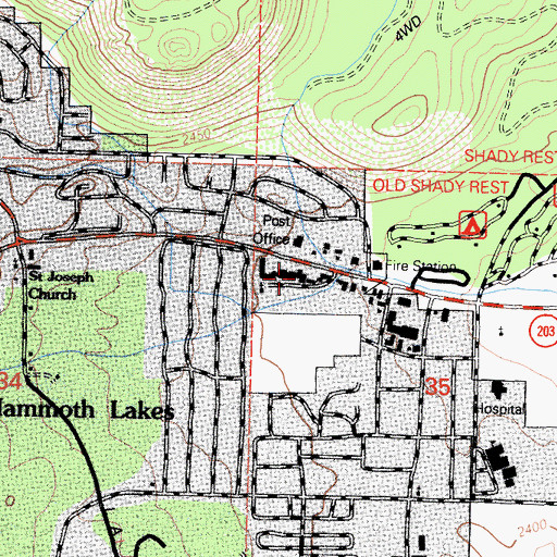Topographic Map of Mammoth Factory Store Shopping Center, CA