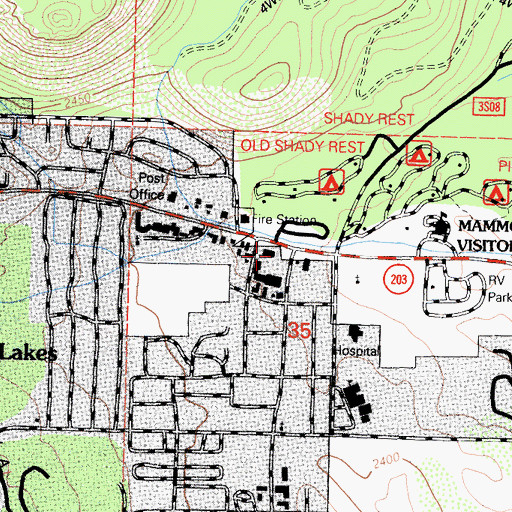 Topographic Map of Mammoth Gateway Center Shopping Center, CA