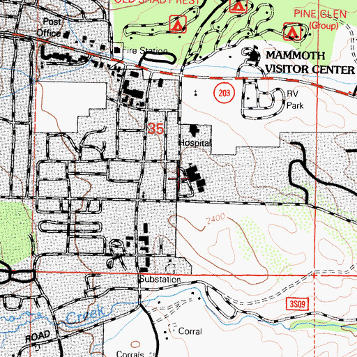 Topographic Map of Mammoth High School, CA