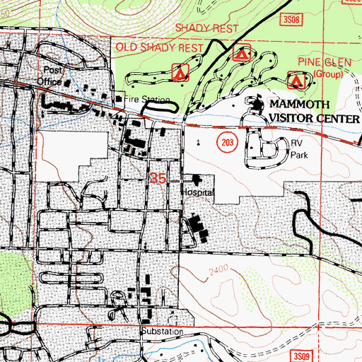 Topographic Map of Mammoth Hospital, CA