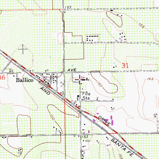 Topographic Map of Ballico School, CA