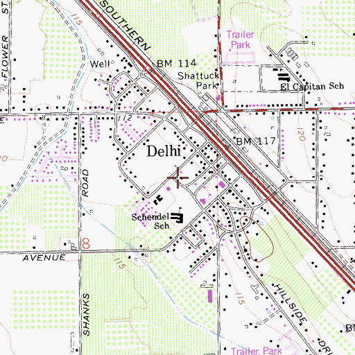 Topographic Map of Delhi Post Office, CA