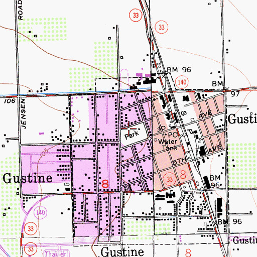 Topographic Map of Gustine Branch Merced County Library, CA
