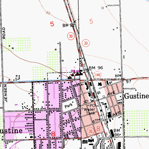 Topographic Map of Gustine High School, CA