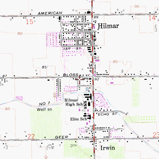 Topographic Map of Irwin-Hilmer Branch Merced County Library, CA