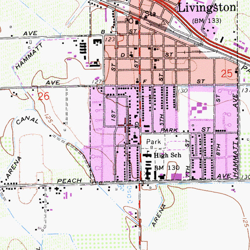 Topographic Map of Livingston Branch Merced County Library, CA