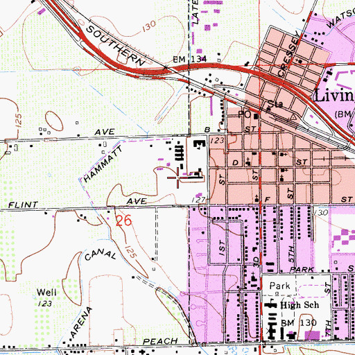 Topographic Map of Livingston Intermediate School, CA