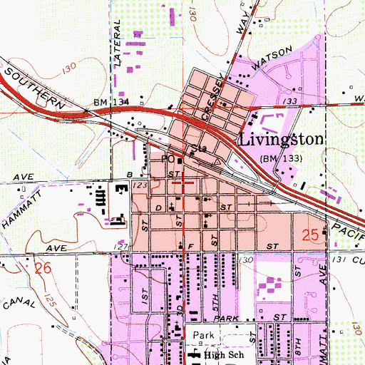 Topographic Map of Livingston Post Office, CA