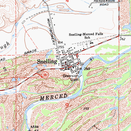 Topographic Map of Snelling Post Office, CA