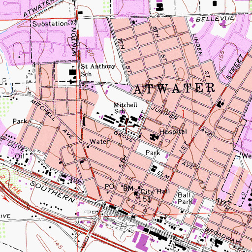 Topographic Map of First Baptist Church, CA