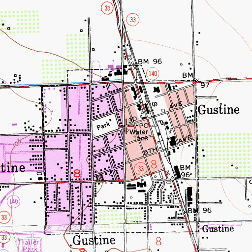 Topographic Map of Gustine Post Office, CA