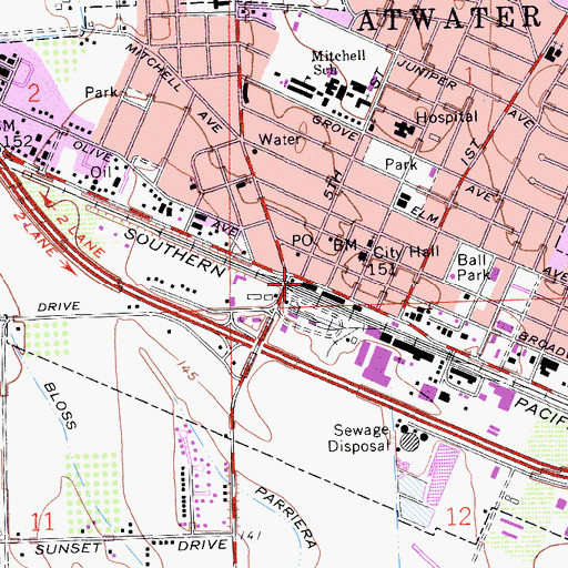 Topographic Map of Model Market Shopping Center, CA