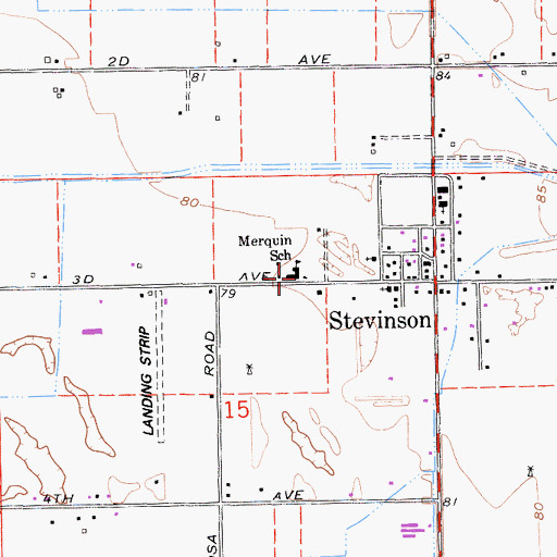 Topographic Map of Stevinson Branch Merced County Library, CA