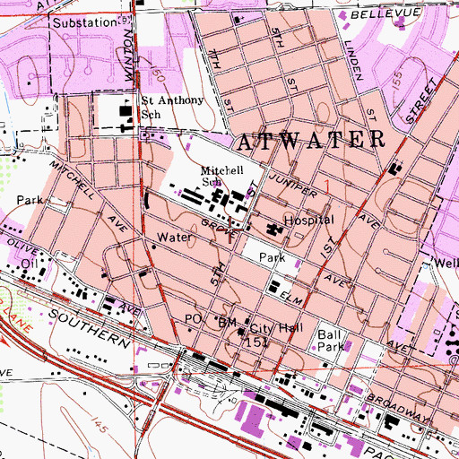 Topographic Map of Victory Baptist Church, CA