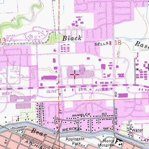 Topographic Map of Merced Mall Shopping Center, CA
