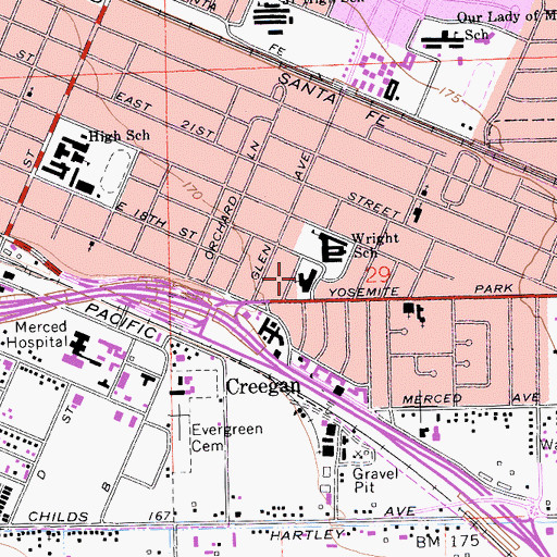 Topographic Map of United Methodist Church of Merced, CA