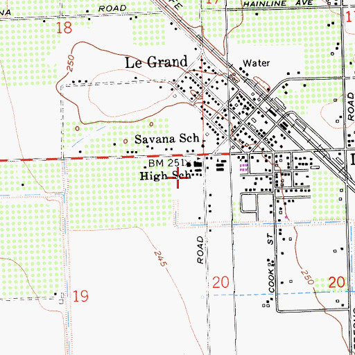 Topographic Map of Le Grand High School, CA