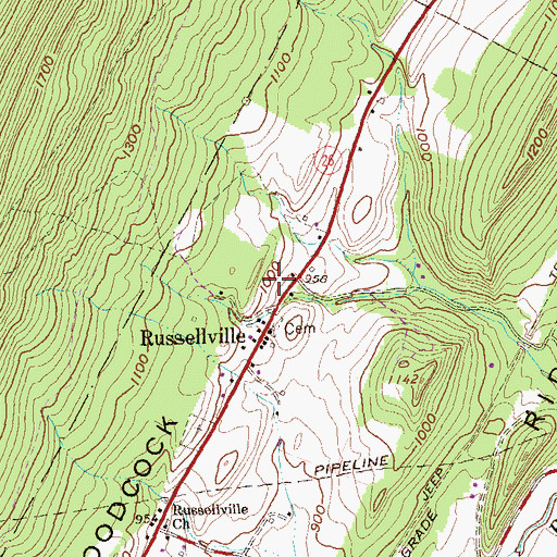 Topographic Map of Russellville Reformed Cemetery, PA