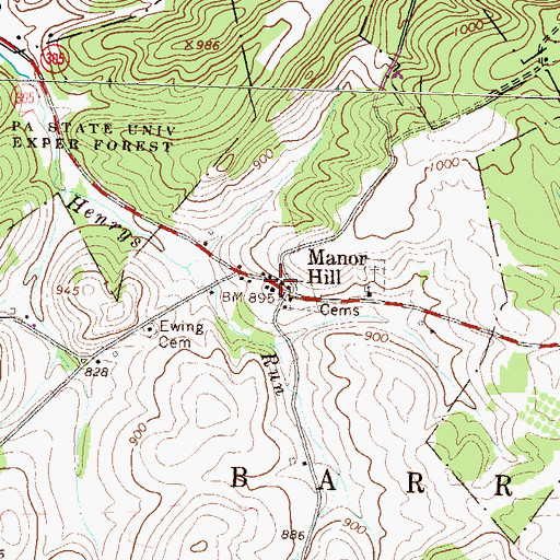Topographic Map of Manor Hill Presbyterian Cemetery, PA