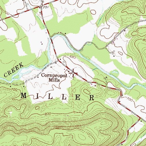 Topographic Map of Cornpropst Mills Baptist Cemetery, PA