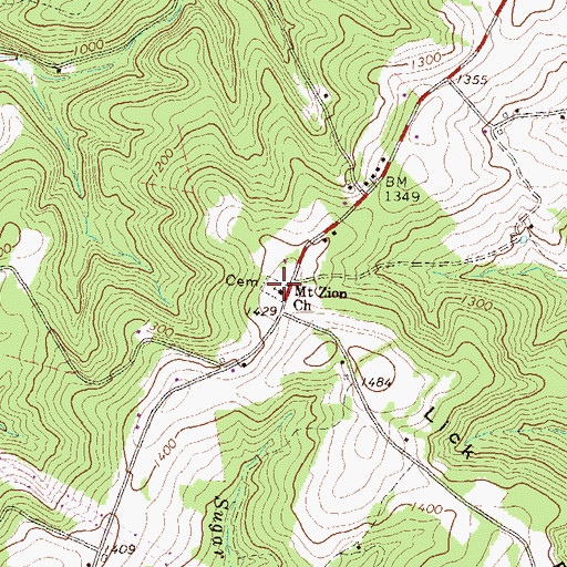 Topographic Map of Mount Zion Lutheran Church Cemetery, PA