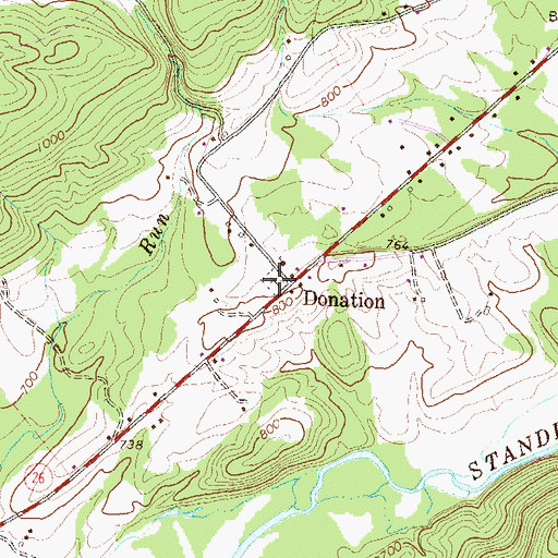Topographic Map of Donation Cemetery, PA