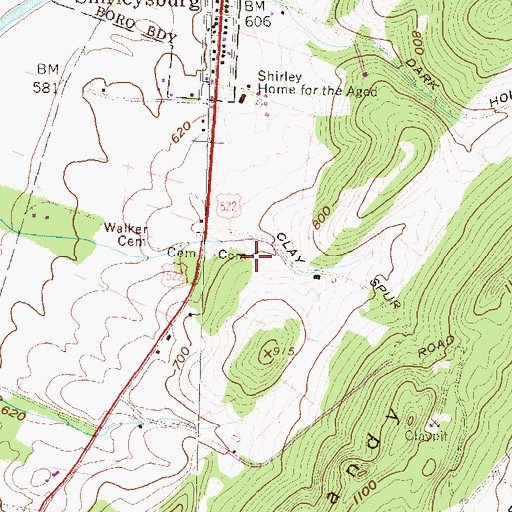 Topographic Map of Shirley Home Cemetery, PA