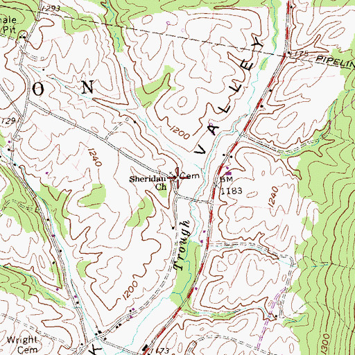 Topographic Map of Sheridan School Cemetery, PA