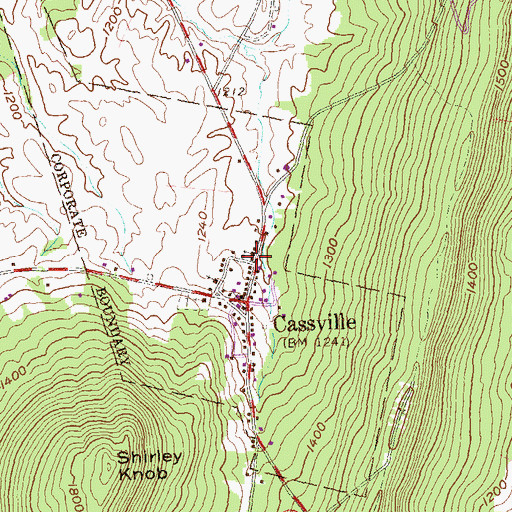 Topographic Map of Cassville Cemetery, PA