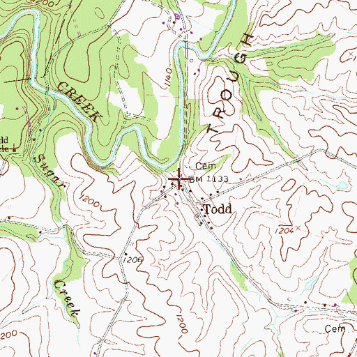 Topographic Map of Todd Cemetery, PA