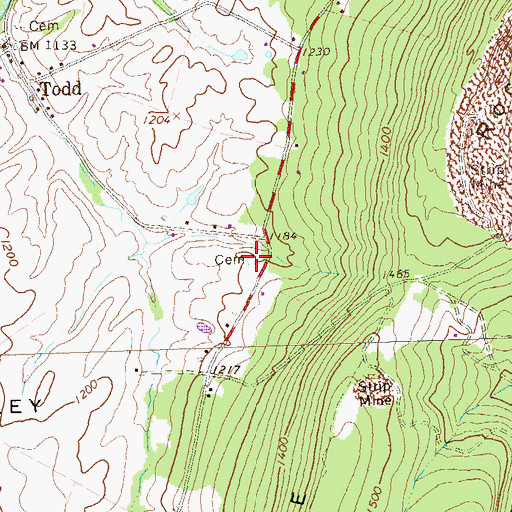 Topographic Map of Taylor Cemetery, PA