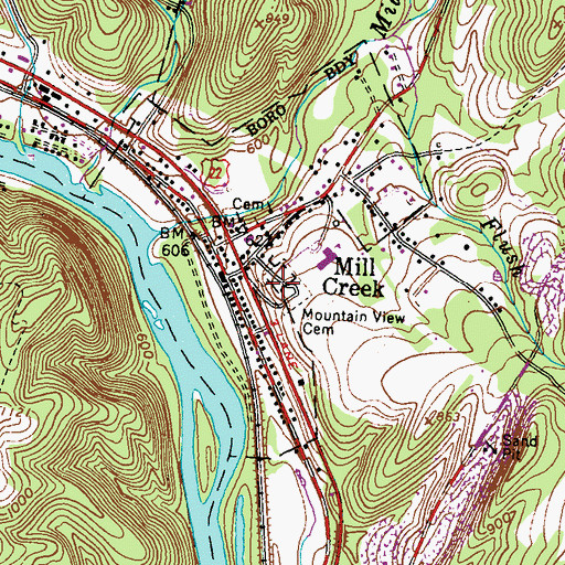 Topographic Map of Old Mill Creek Cemetery, PA