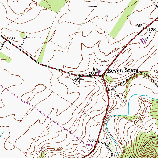 Topographic Map of Seven Stars Cemetery, PA