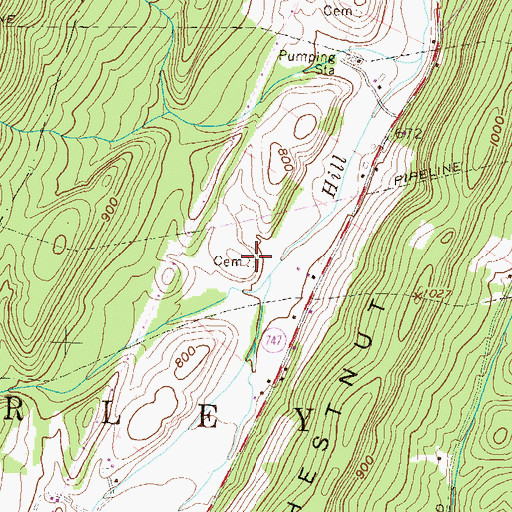Topographic Map of Ricketts Cemetery, PA